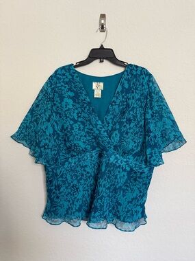 Vintage iCe Y2K Blue Floral Silk Babydoll Blouse Size 2X Fairy Boho Coquette